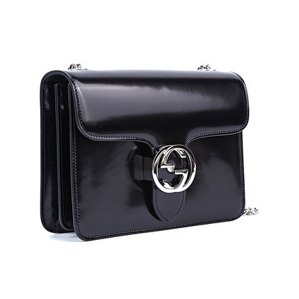 Gucci/古奇代购女士单肩包 黑色光面头层牛皮斜挎包387609 DKE0N Gucci/古奇代购女士单肩包 黑色光面头层牛皮斜挎包387609 DKE0N