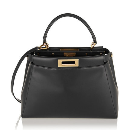 正品直邮Fendi芬迪2016新款女包时尚黑色纹理小牛皮手提包497190