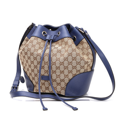 Gucci/古驰/古琦/古奇正品女包单肩包水桶包真皮织物拼接女士包包