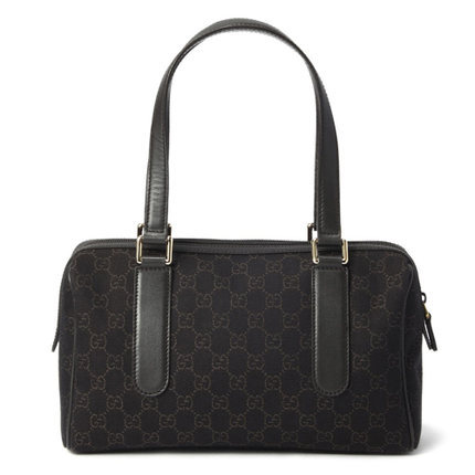 GUCCI 古驰 女款棕黑色经典GGLogo帆布手提单肩包 257289