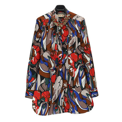 正品 MARNI玛尼 16年春夏女士花卉撞色装饰长款T恤 CAMAO23S08