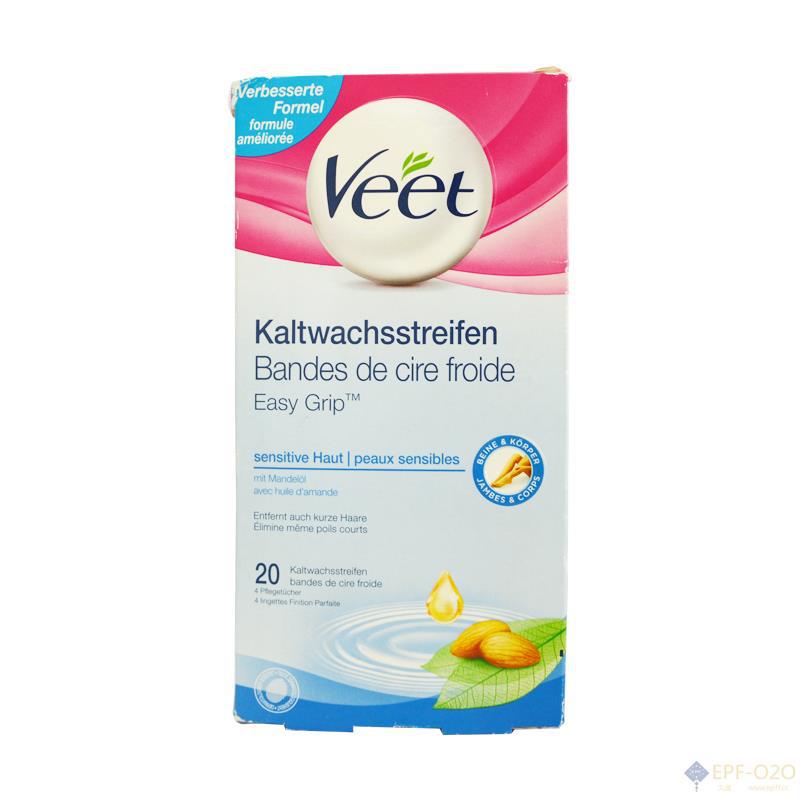 Veet 去腿毛蜡纸贴纸 含20片杏仁油蜡纸敏感性皮肤适用 4袋修复膏 修复乳