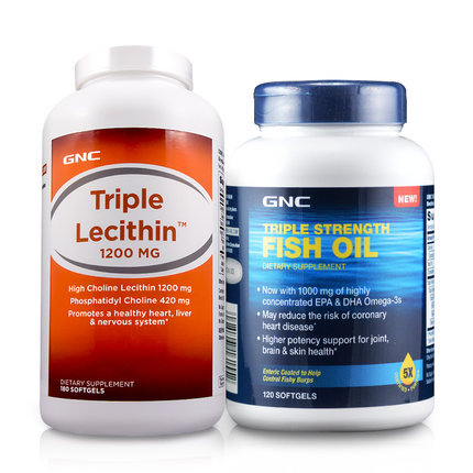 美国直邮 GNC三倍浓缩五倍纯净深海鱼油120粒 + 三重卵磷脂180粒