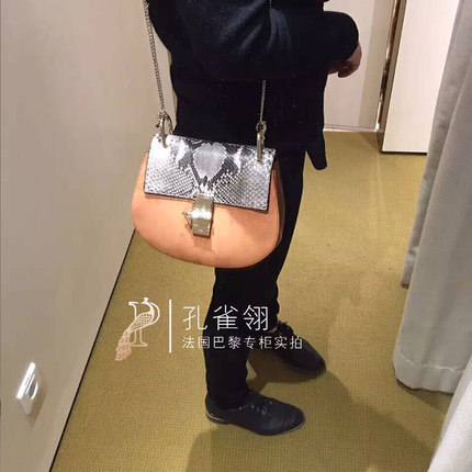 Chloe/蔻依chloe女包16春款蛇皮拼接口盖链条单肩包 经典款小猪包
