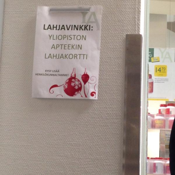 Photo taken at Yliopiston Apteekki by Juuli H. on 12/24/2013