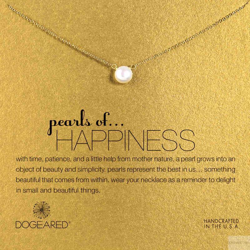 美国Dogeared多琪儿 HAPPINESS小号珍珠镀金许愿锁骨链项链 16英尺
