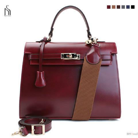 McLaNEE 手提包斜挎包单肩包(酒红色)