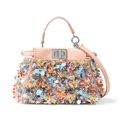 正品直邮Fendi芬迪2016新款时尚女包缀饰缎面斜纹布单肩包639293