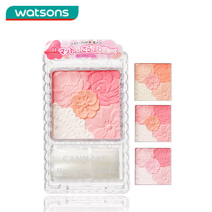 包邮 台湾屈臣氏 Canmake井田花瓣雕刻五色腮红珠光哑光带刷修容