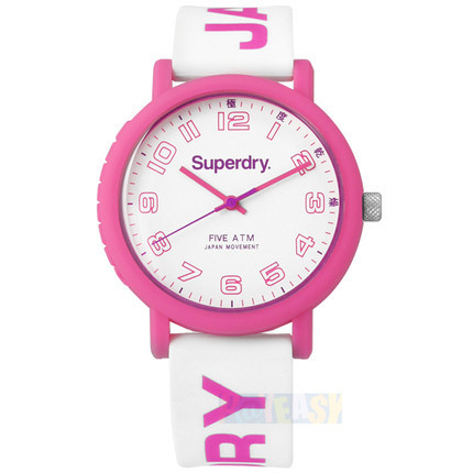 Superdry/SYL196P/双色炫彩品牌LOGO矽胶腕表白x桃框38mm