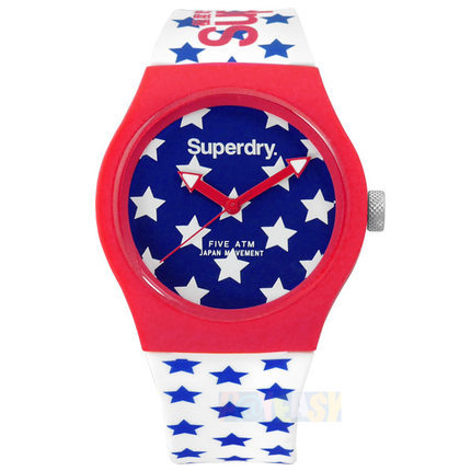 Superdry极度乾燥/SYL168RW/矽胶腕表蓝x红框x白38mm