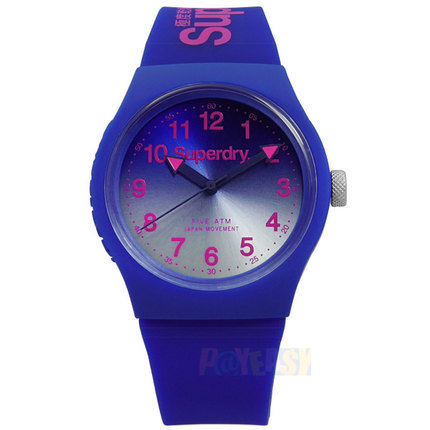 Superdry极度乾燥/SYG198UU/运动矽胶腕表萤光蓝x粉38mm