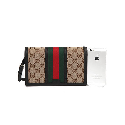 意大利Gucci/古奇女士斜跨小包 经典红绿帆布条纹织带单肩包包