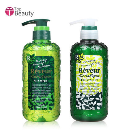 保税直发 日本 Reveur  无硅洗发水护发素套装 绿色