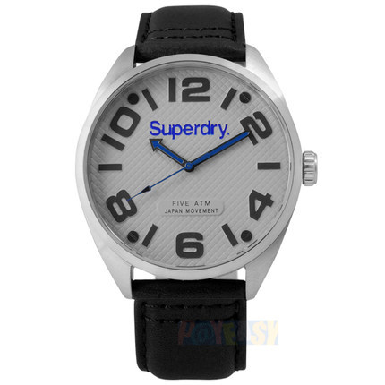 Superdry极度乾燥/SYG192BS/菱格大时标真皮腕表灰X黑44mm
