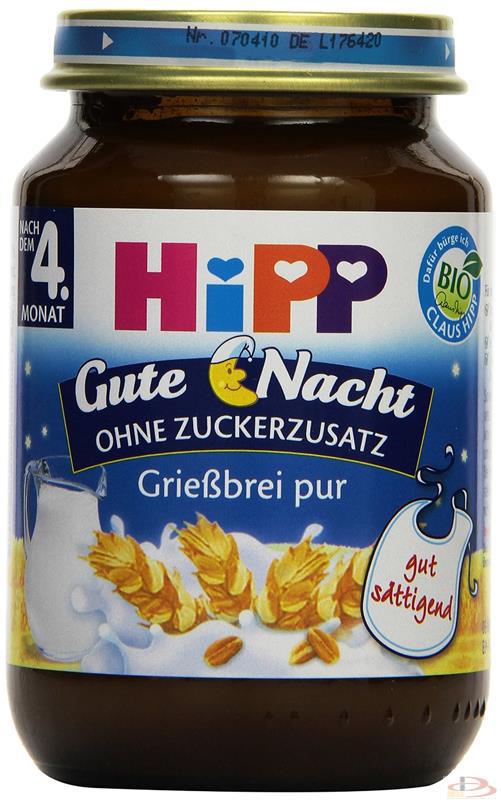 德国喜宝HIPP晚安小麦谷物奶湖泥无糖4个月以上190g Gute nacht Griesbrei pur