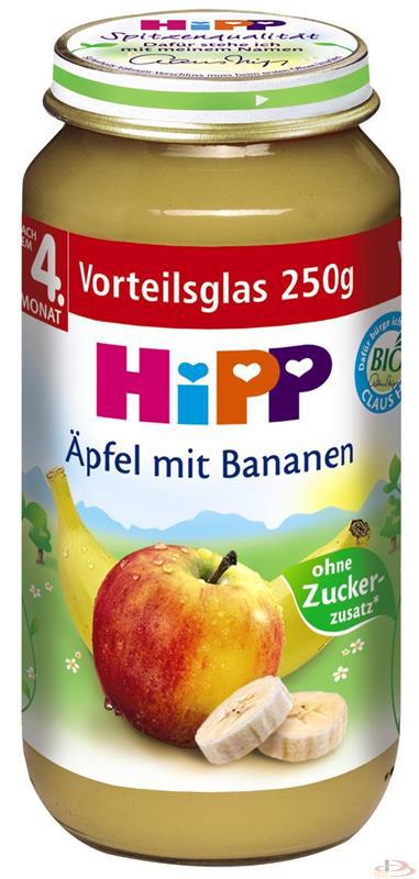 德国喜宝HIPP苹果香蕉泥低敏助消化4个月以上250g Apfel mit bananen
