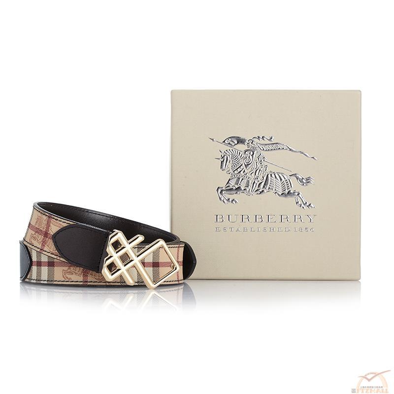 意大利进口格纹皮带-Burberry巴宝莉 巧克力格纹皮带 LJ-06(卡其色)