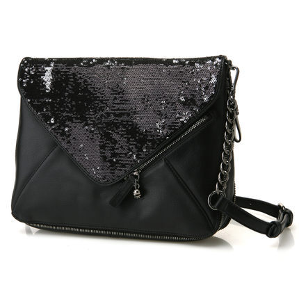 Brhas Pati 韩国明星款时尚女包单肩斜挎亮片点缀金属骷髅头装饰