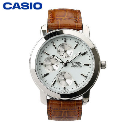 casio/卡西欧手表 男士防水皮带双日历三眼石英表男MTP-1192 casio/卡西欧手表 男士防水皮带双日历三眼石英表男MTP-1192