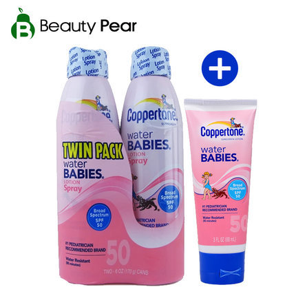 美国Coppertone水宝宝防晒喷雾170ML*2+防晒霜88ML优惠装1703到期