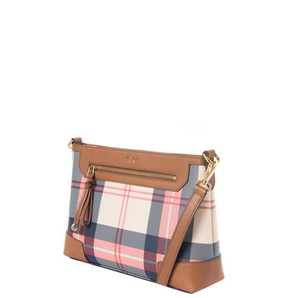 韩国三星BEANPOLEACC滨波 2016夏季新款休闲时尚粉色格纹斜挎包