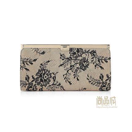 正品直邮jimmy choo周仰杰2016新款女包黑色花边手拿包CAMILLELXL