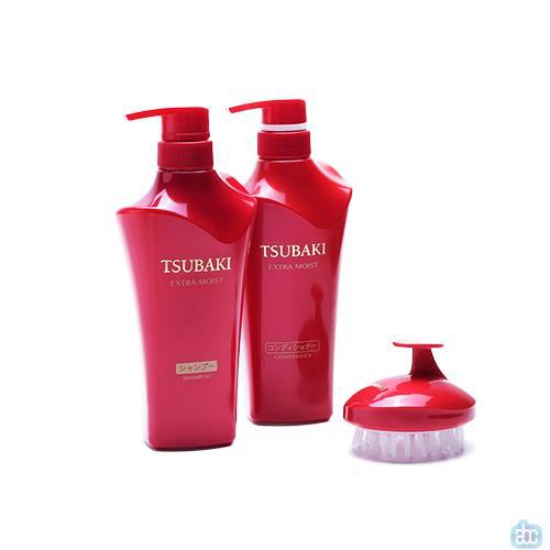 日本进口洗护套装-资生堂TSUBAKI丝蓓琦 洗发水(红椿)洗护套装 洗发水护发素 赠按摩梳