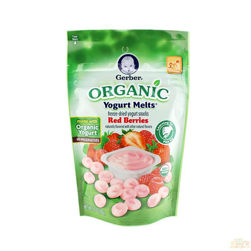 美国进口草莓酸奶溶豆-Gerber嘉宝 草莓红莓味 酸奶溶溶豆28g