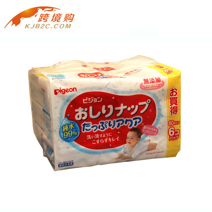 Pigeon/贝亲 婴儿超水润柔软柔湿巾盒装80枚*6包 替换装 宝宝湿巾