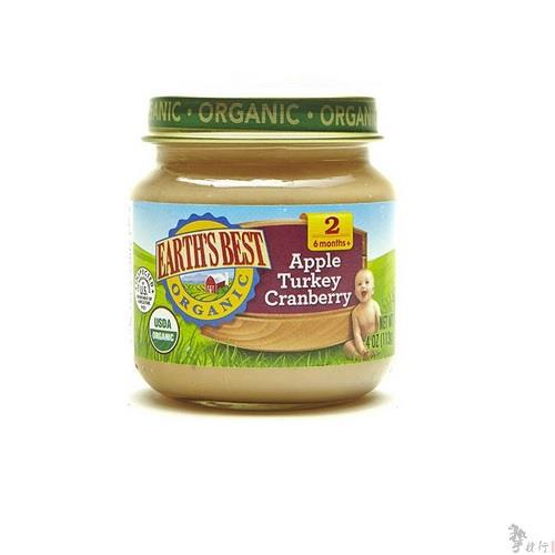 Earthbest二段苹果火鸡覆盆子泥113克/罐