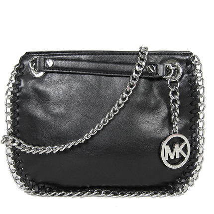 MICHAEL KORS 炼带素面皮革半圆斜背包(黑) PayEasy官网直邮