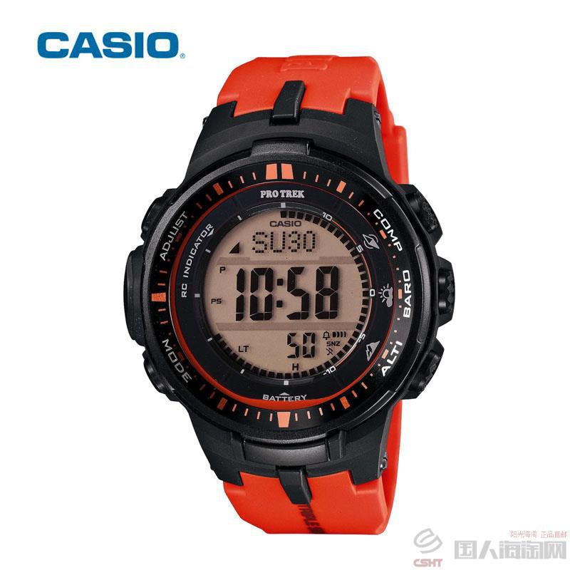 泰国进口户外登山表-卡西欧CASIO PROTREK指针系列PRW-3000-4JF太阳能六局电波登山表 橙色 泰国进口户外登山表-卡西欧CASIO PROTREK指针系列PRW-3000-4JF太阳能六局电波登山表 橙色