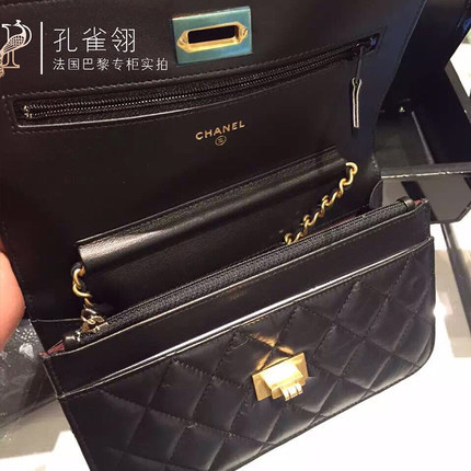 Chanel/香奈儿chanel女博爱16春款黑色经典菱格纹口盖链条单肩包 Chanel/香奈儿chanel女博爱16春款黑色经典菱格纹口盖链条单肩包