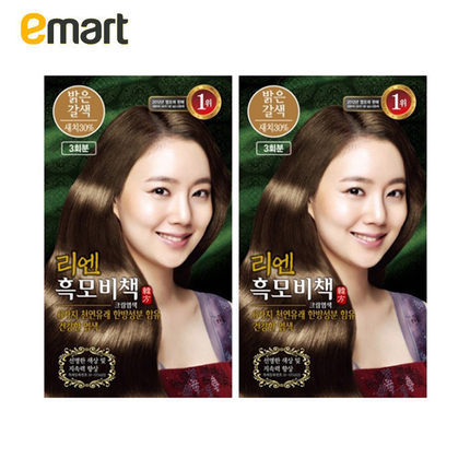 EMART海外ReEn/睿嫣 染发植物成分亮褐色 3次用不刺鼻*2包