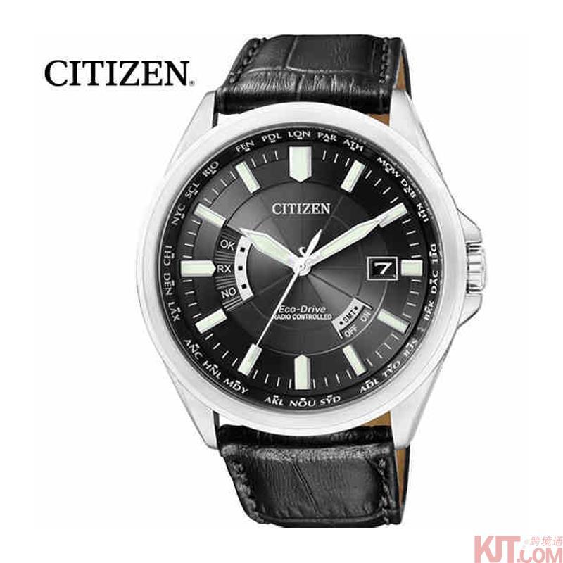日本进口光动能男表-西铁城CITIZEN光动能6局电波男表CB0011-18E皮带(黑色)