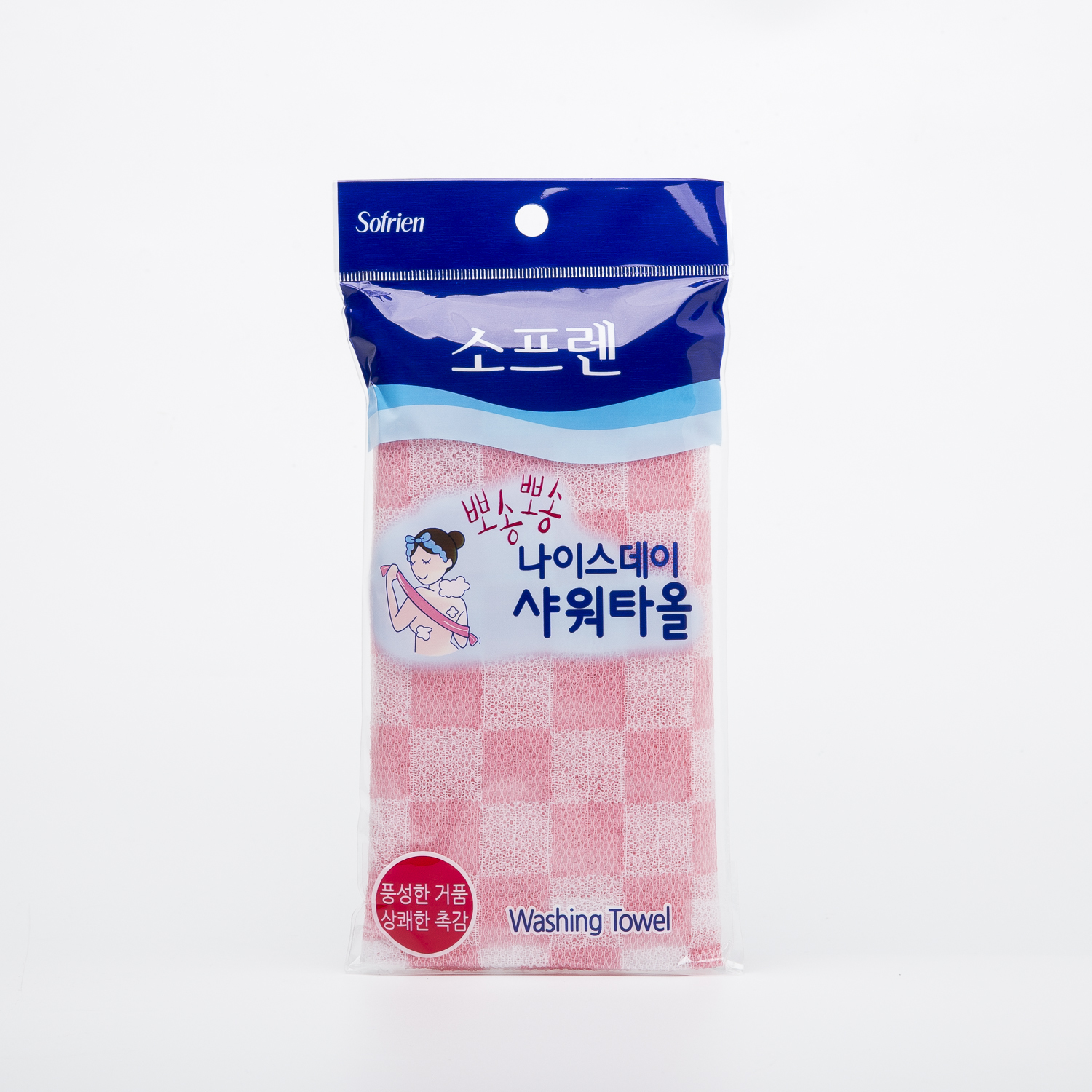 韩国进口长条洗澡巾-Sofrien搓澡巾100x30cm纯色格子1个装