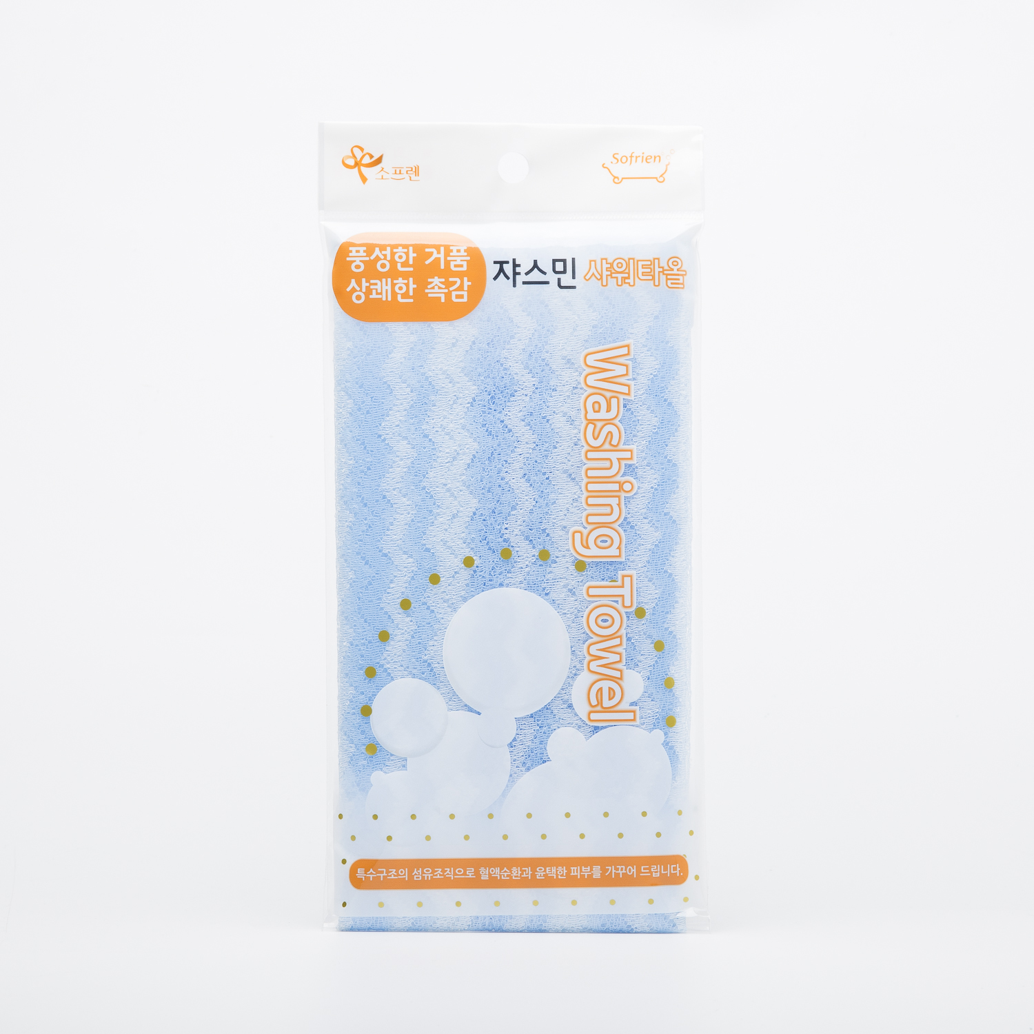 韩国进口洗澡巾搓澡巾-Sofrien品牌茉莉搓澡巾85x28cm波浪纹1个装