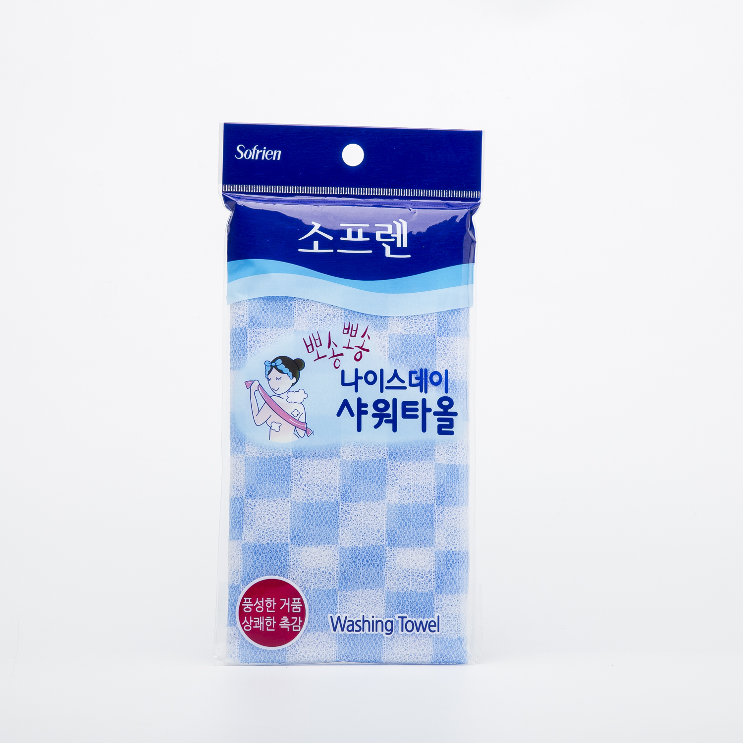 韩国进口洗澡澡巾-Sofrien搓澡巾100x30cm纯色格子1个装