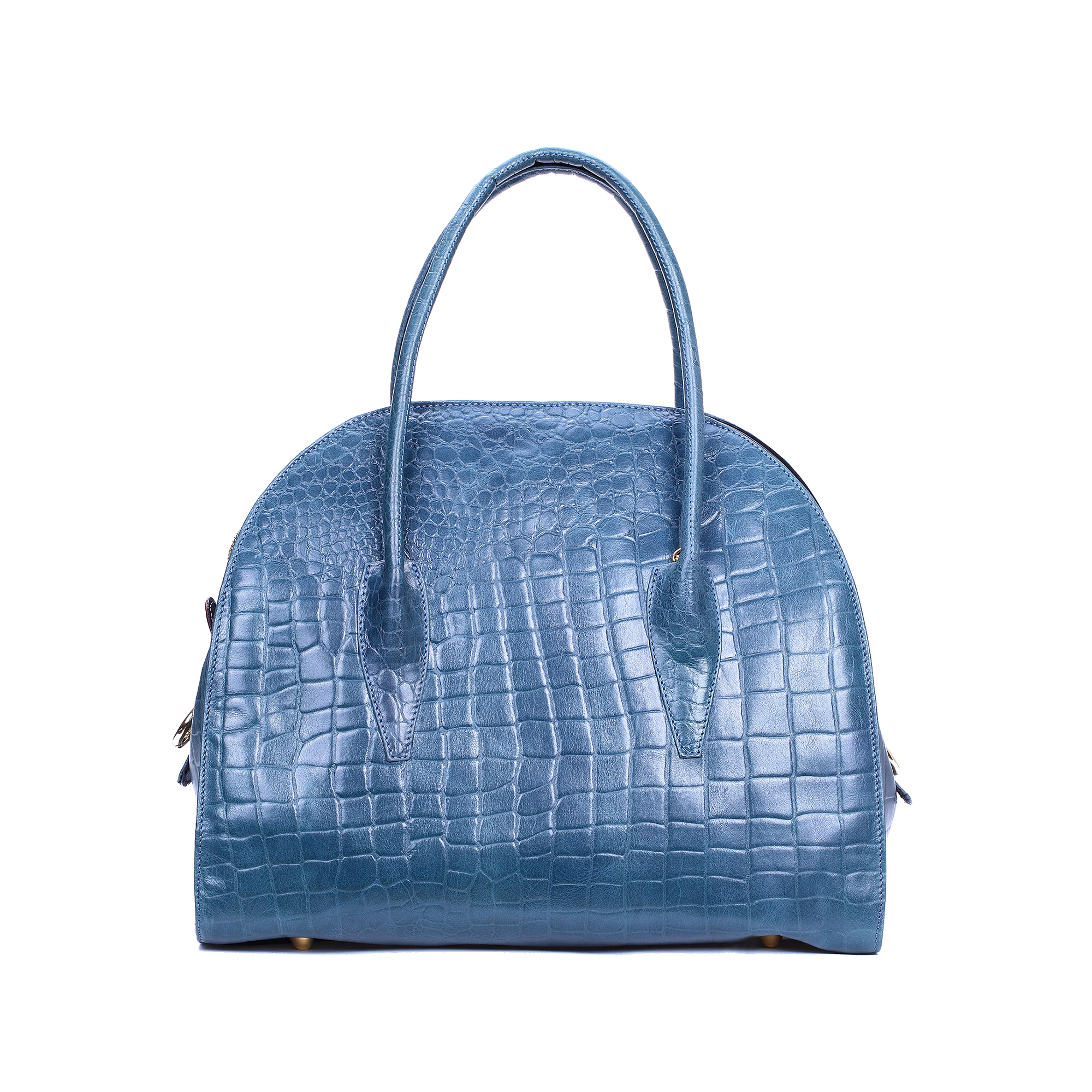 意大利进口漂亮手提包-Gover女包蓝色牛皮印花鳄纹女士手提袋 意大利进口漂亮手提包-Gover女包蓝色牛皮印花鳄纹女士手提袋
