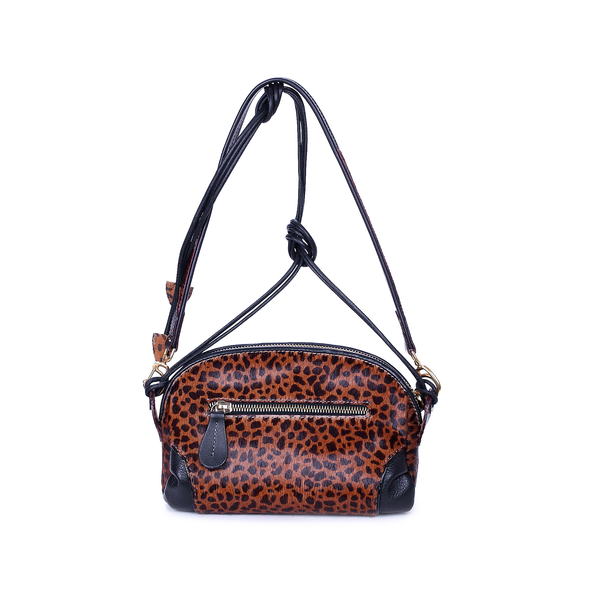 意大利进口棕色女包-Gover深棕色毛皮豹纹女包