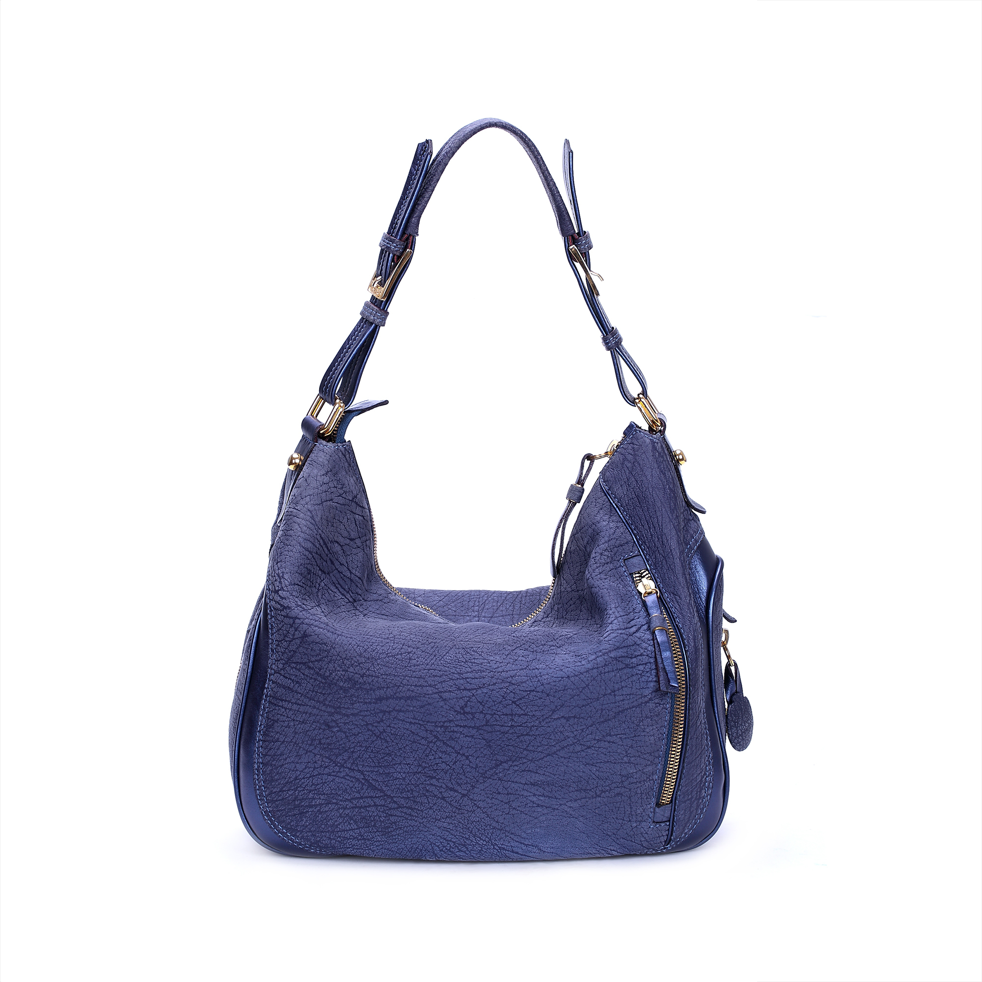 意大利进口单肩手提包-Gover女包海军蓝牛皮象皮纹理印花女士手提袋