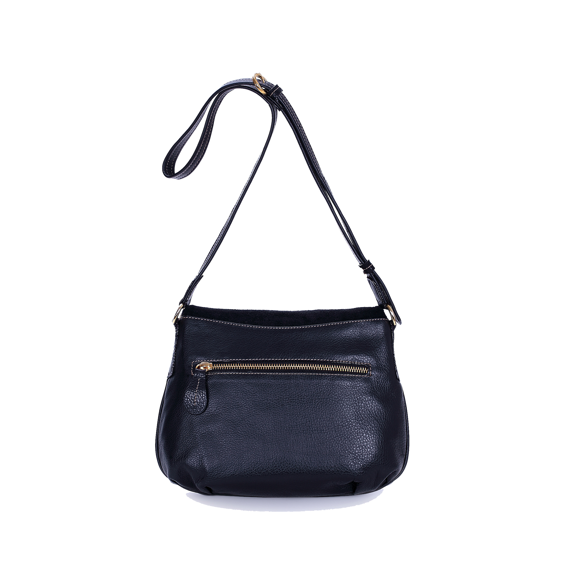 意大利进口牛皮女包-Gover女包黑色牛皮配印花绒皮女包