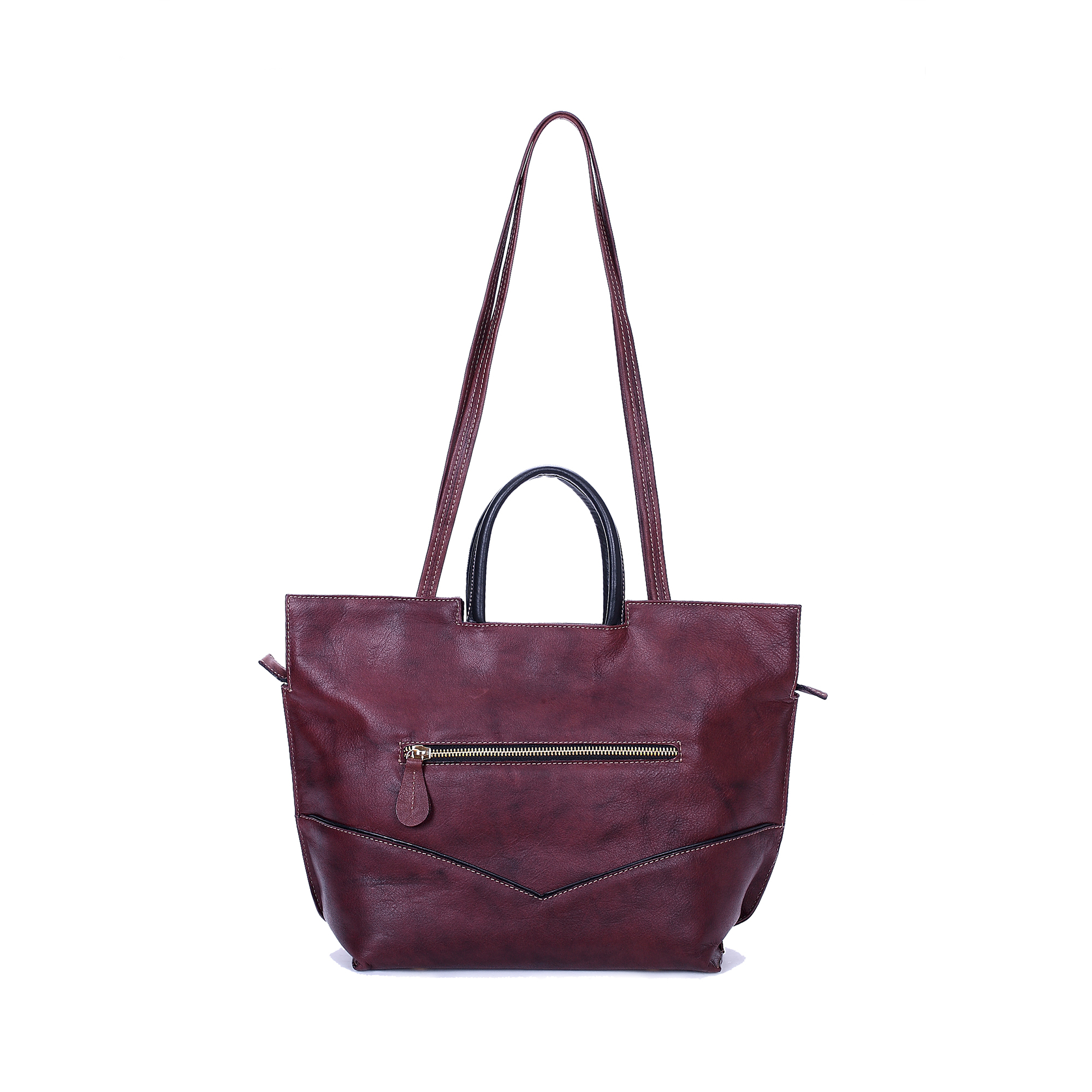 意大利进口女人手提包-Gover女包深咖啡色牛皮女士手提袋