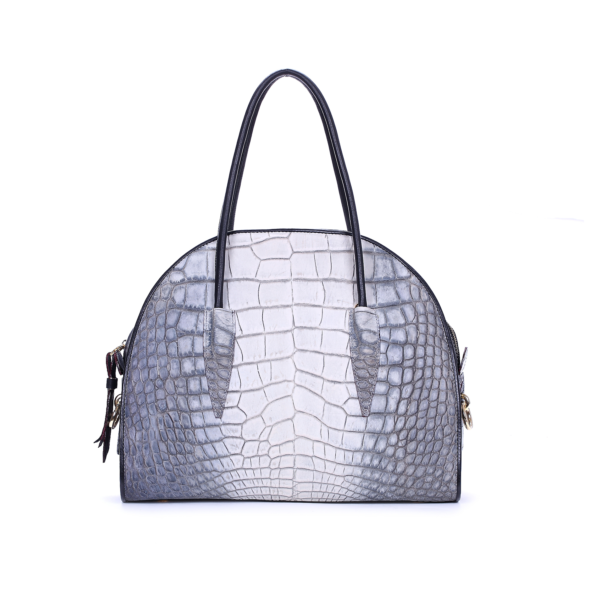 意大利进口女手包-Gover女包浅灰牛皮鳄纹印花女士手提袋