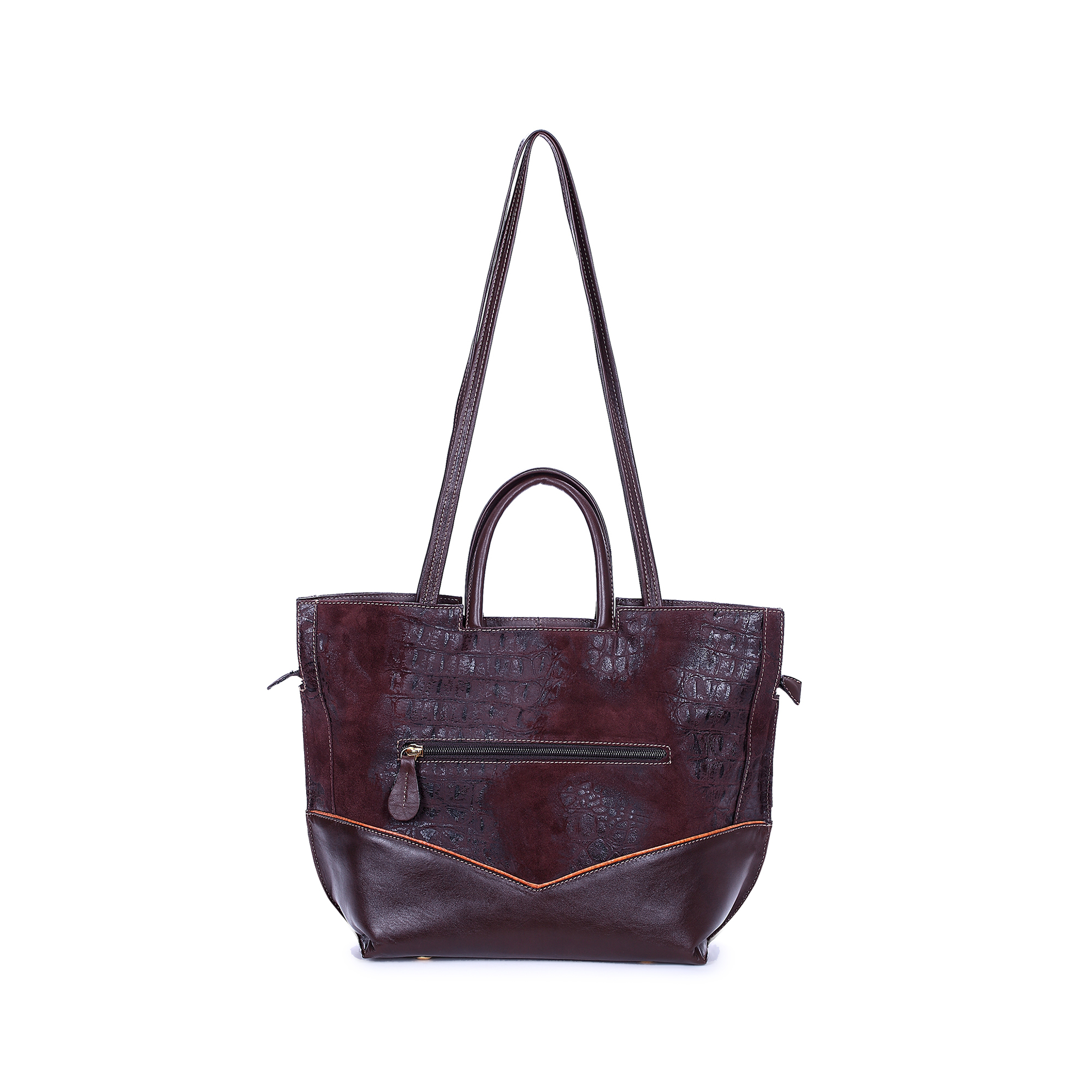 意大利进口创意手提袋-Gover女包黑色牛皮配棕色绒皮女士手提袋