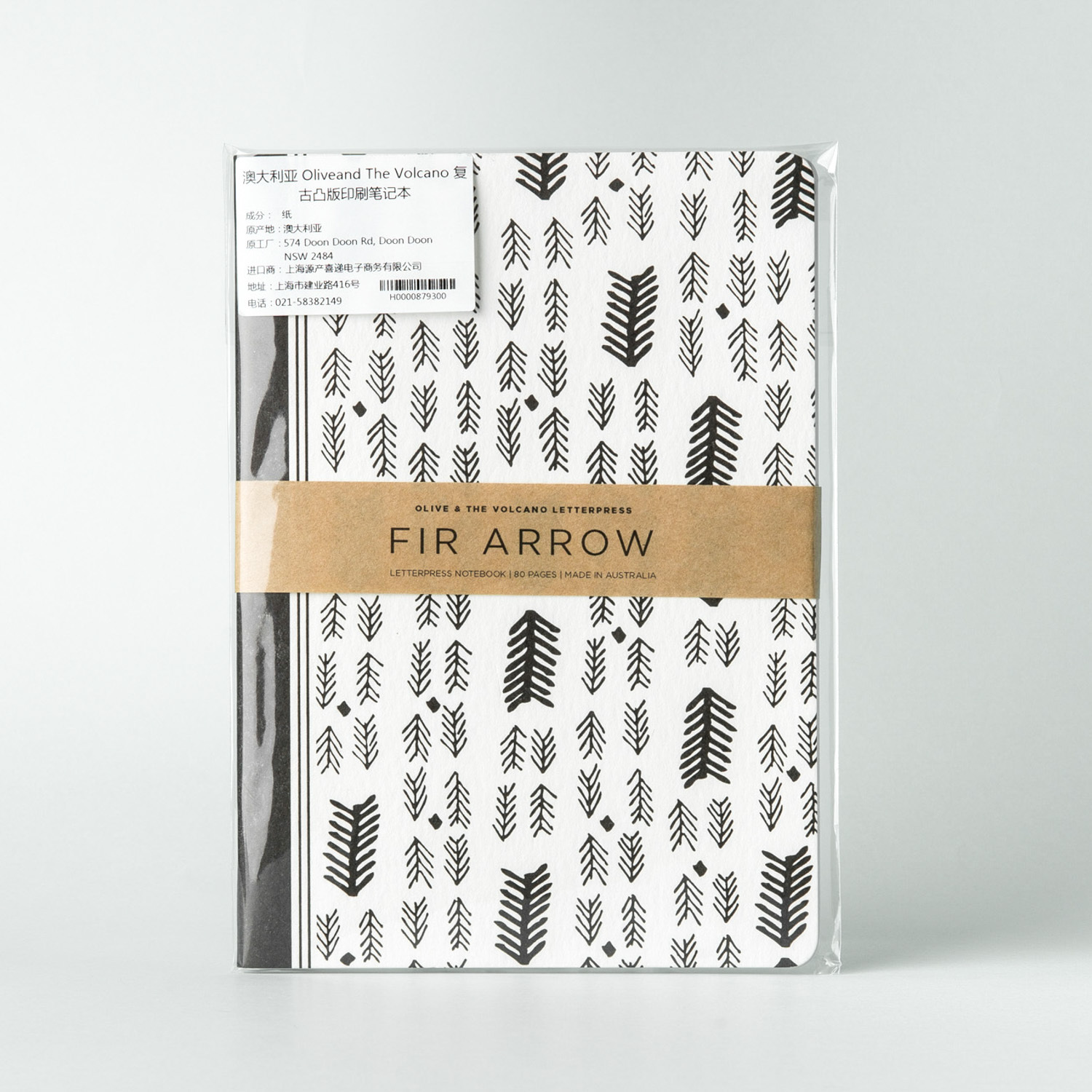 澳大利亚进口纸质凸版笔记本-Olive and the Volcano凸版印刷笔记本A5（冷杉树箭头图案）
