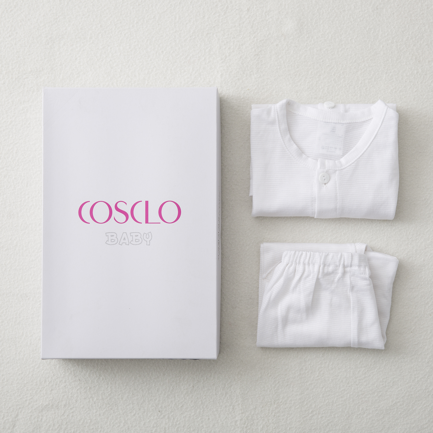 韩国进口新生婴儿内衣-COSCLO韩纸新生婴儿内衣(直排上衣+裤子)抗菌