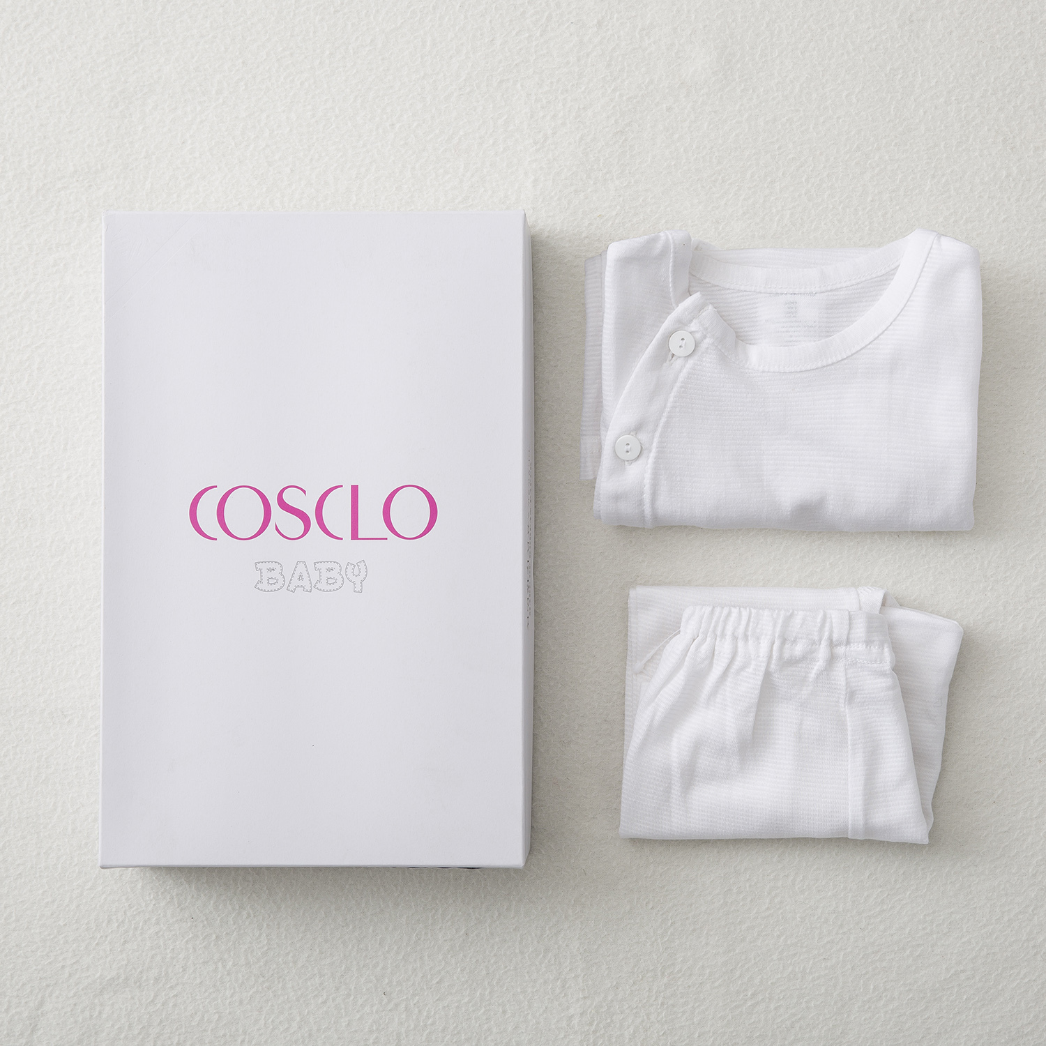 韩国进口婴儿内衣-COSCLO韩纸新生婴儿内衣(斜排上衣+裤子)抗菌