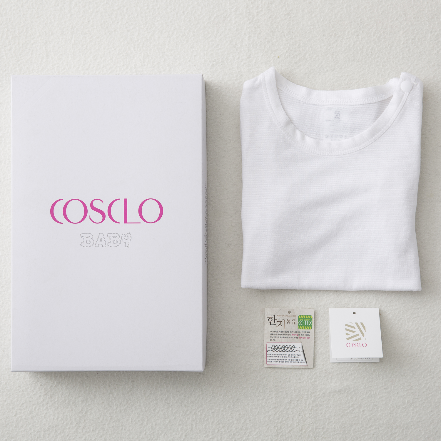 韩国进口宝宝内衣-COSCLO韩纸新生婴儿短袖连体内衣(抗菌)